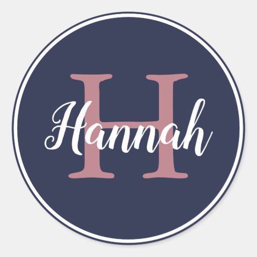 Sticker Rond Monogramme moderne bleu et rose (Devant)