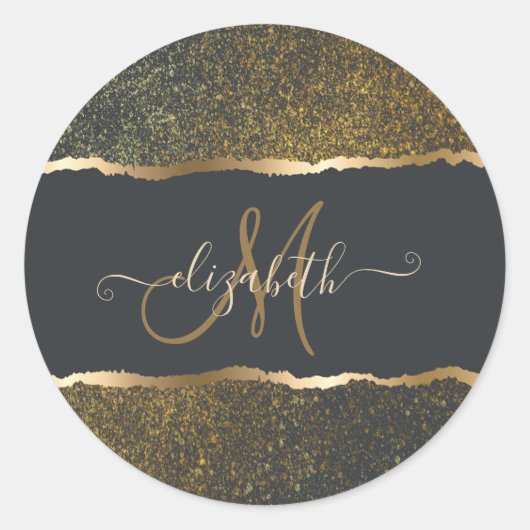 Sticker Rond Monogramme moderne Elegant Gold Touch (Devant)