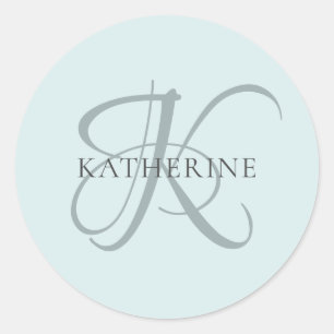 Sticker Rond Monogramme moderne élégant Script Aqua Blue
