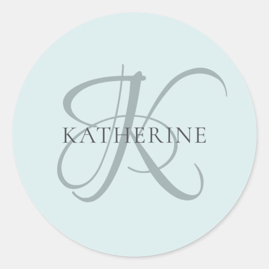 Sticker Rond Monogramme moderne élégant Script Aqua Blue (Devant)