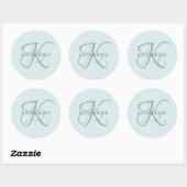 Sticker Rond Monogramme moderne élégant Script Aqua Blue (Feuille)