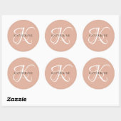 Sticker Rond Monogramme moderne élégant Script rose pâle (Feuille)