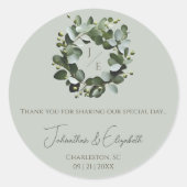 Sticker Rond Monogramme moderne Eucalyptus Wreath Sage Vert (Devant)