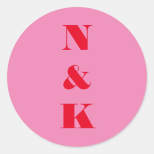 Sticker Rond Monogramme moderne Gras rouge brillant Mariage ros