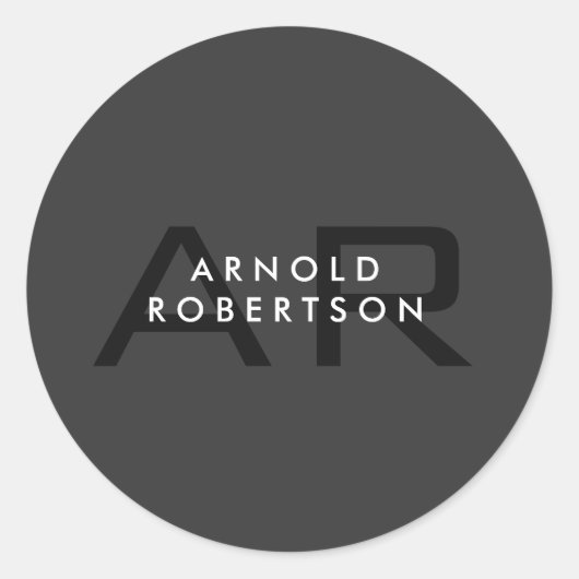 Sticker Rond Monogramme moderne Gris clair tendance Ajouter un (Devant)