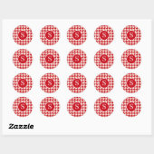 Sticker Rond Monogramme moderne Houndstooth Cherry Rouge & Blan (Feuille)