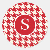 Sticker Rond Monogramme moderne Houndstooth Cherry Rouge & Blan (Devant)