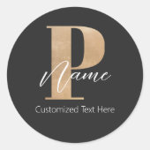 Sticker Rond Monogramme moderne Initiale P & Nom Personnalisé (Devant)