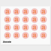 Sticker Rond Monogramme Moderne Lettre Initiale Rose Orange Pas (Feuille)