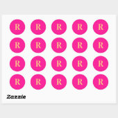 Sticker Rond Monogramme moderne minimaliste rose chaud (Feuille)