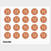 Sticker Rond Monogramme moderne Monogramme initial orange brûlé (Feuille)