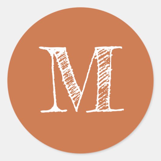 Sticker Rond Monogramme moderne Monogramme initial orange brûlé (Devant)