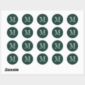 Sticker Rond Monogramme moderne Monogramme initial vert foncé (Feuille)