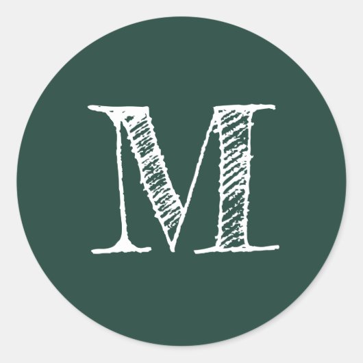 Sticker Rond Monogramme moderne Monogramme initial vert foncé (Devant)