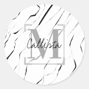 Sticker Rond Monogramme moderne noir blanc noir
