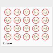 Sticker Rond Monogramme moderne or et rose (Feuille)
