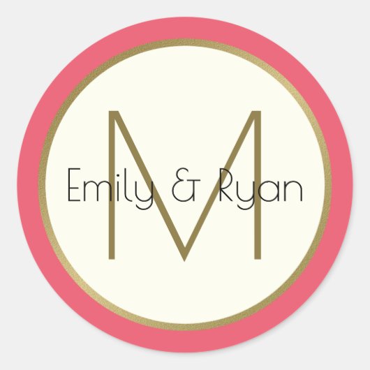 Sticker Rond Monogramme moderne or et rose (Devant)