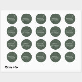 Sticker Rond Monogramme moderne vert foncé Chic Mariage Merci (Feuille)