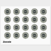 Sticker Rond Monogramme Moderne Vert Terrazzo (Feuille)
