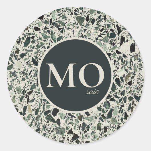 Sticker Rond Monogramme Moderne Vert Terrazzo (Devant)