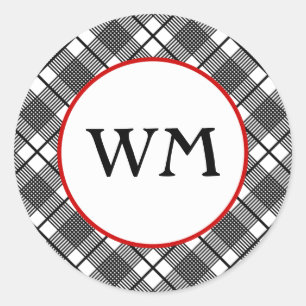 Sticker Rond Monogramme modifiable du Motif plaqué noir et blan