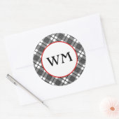 Sticker Rond Monogramme modifiable du Motif plaqué noir et blan (Enveloppe)