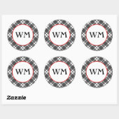 Sticker Rond Monogramme modifiable du Motif plaqué noir et blan (Feuille)