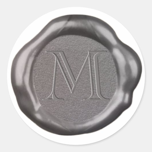 Sticker Rond Monogramme monogramme de joint de cire d'argent, (Devant)