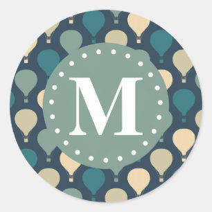 Sticker Rond Monogramme Motif à air chaud Blue Retro