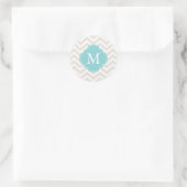 Sticker Rond Monogramme Motif Beige & Mint Zigzags (Sac)