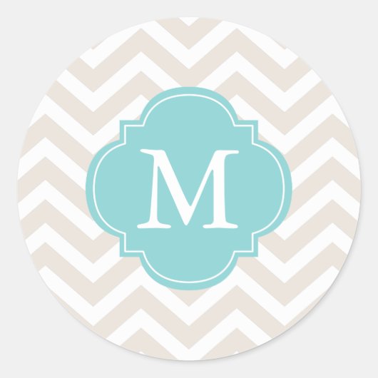 Sticker Rond Monogramme Motif Beige & Mint Zigzags (Devant)