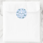 Sticker Rond Monogramme Motif de baleines bleues mignonnes (Sac)