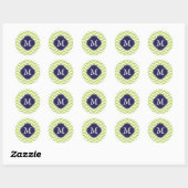 Sticker Rond Monogramme Motif de Zigzags Vert et Bleu (Feuille)