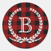 Sticker Rond Monogramme Motif Red Buffalo Check (Devant)