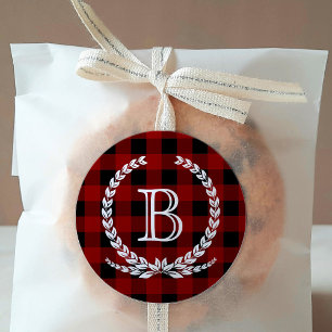 Sticker Rond Monogramme Motif Red Buffalo Check
