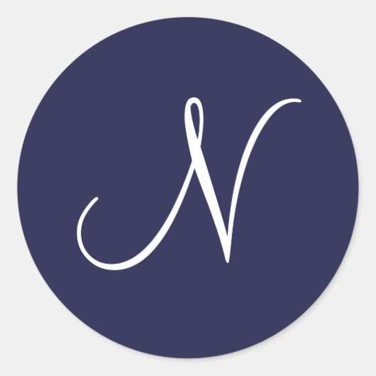 Sticker Rond Monogramme N, blanc sur bleu marine, (Devant)