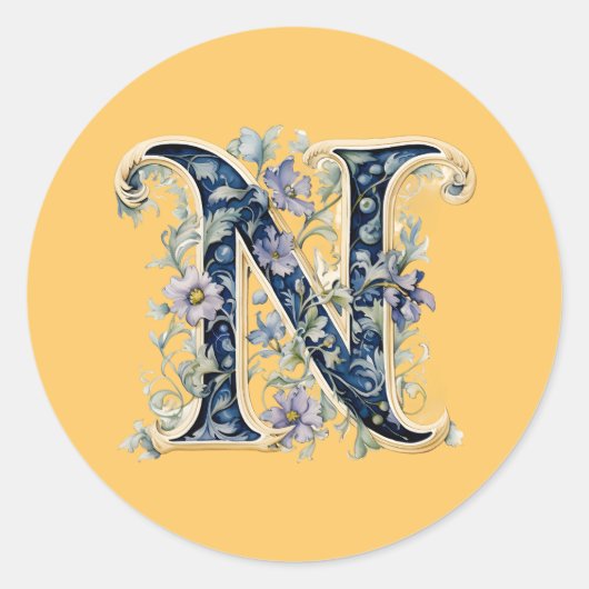 Sticker Rond Monogramme N conception florale générée par l'IA (Devant)