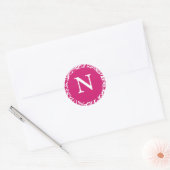 Sticker Rond Monogramme N Fuchsia Blanc Personnalisé Mariage Mo (Enveloppe)