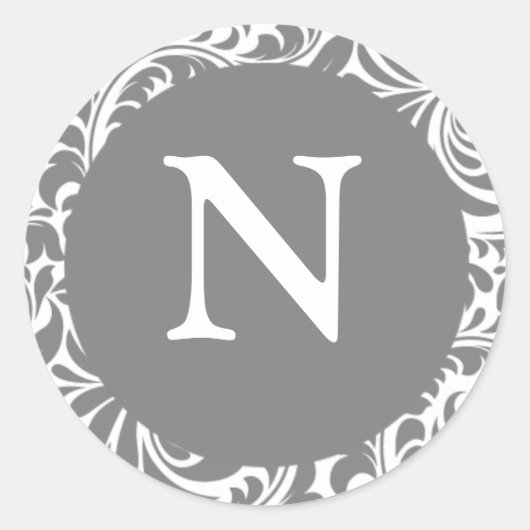 Sticker Rond Monogramme N Gris Gris Gris Mariage Personnalisé M (Devant)