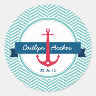 Sticker Rond Monogramme nautique moderne d'ancre d'AUTOCOLLANT