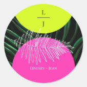 Sticker Rond Monogramme Neon Arches Tropical Palm Leaf Mariage (Devant)