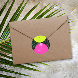 Sticker Rond Monogramme Neon Arches Tropical Palm Tree Mariage