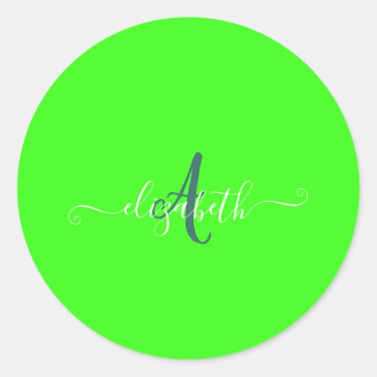 Sticker Rond Monogramme Néon Fluorescent Vert (Devant)