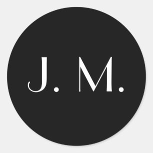 Sticker Rond Monogramme noir à deux lettres Typographie blanche