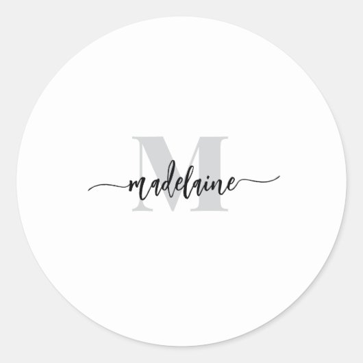 Sticker Rond Monogramme noir argent blanc personnel (Devant)