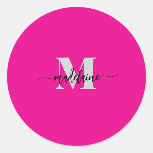 Sticker Rond Monogramme noir argent rose personnel (Devant)
