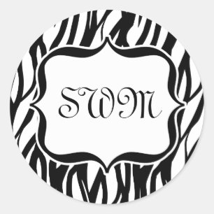 Sticker Rond Monogramme noir/blanc de zèbre
