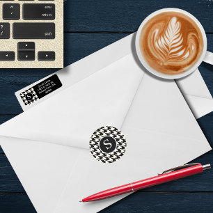 Sticker Rond Monogramme noir & blanc moderne Houndstooth