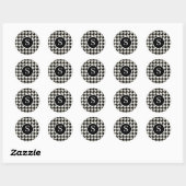 Sticker Rond Monogramme noir & blanc moderne Houndstooth (Feuille)