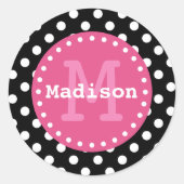 Sticker Rond Monogramme noir blanc Pois rose (Devant)